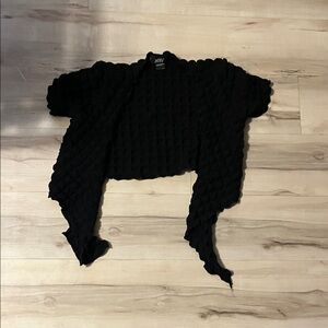 Black Textured Open Front Cardigan